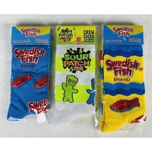 Sweet&Sour Candy Men's Crew Socks Size 6-12 Swedish Fish Sour Patch Lot of 3 New